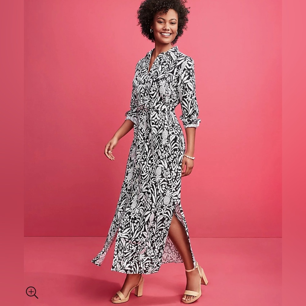 LOFT Pineapple Maxi Pocket Shirtdress
